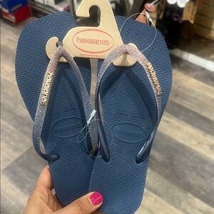 Havaianas Navy Flip Flops with Sparkly Straps